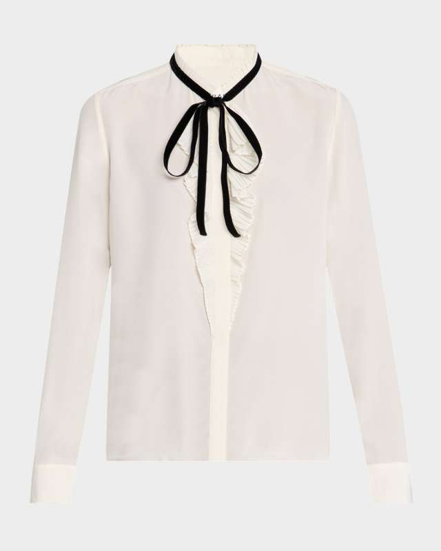 Ruffled Velvet-Tie Blouse